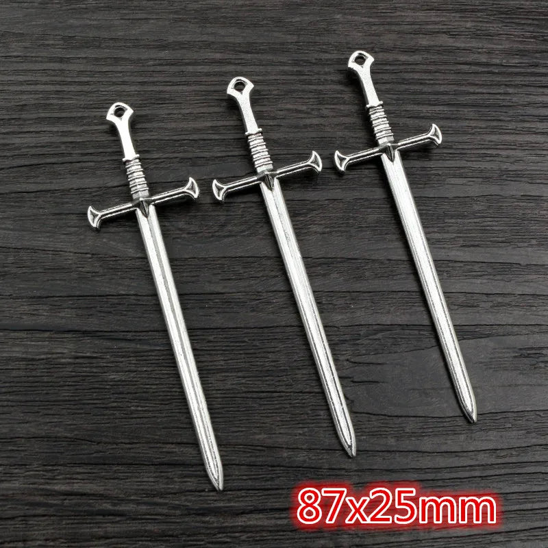 10pcs/lot Antique Silver Plated Sword Blade Charms Pedants DIY Jewelry Making Accessories for Necklace Craft Findings