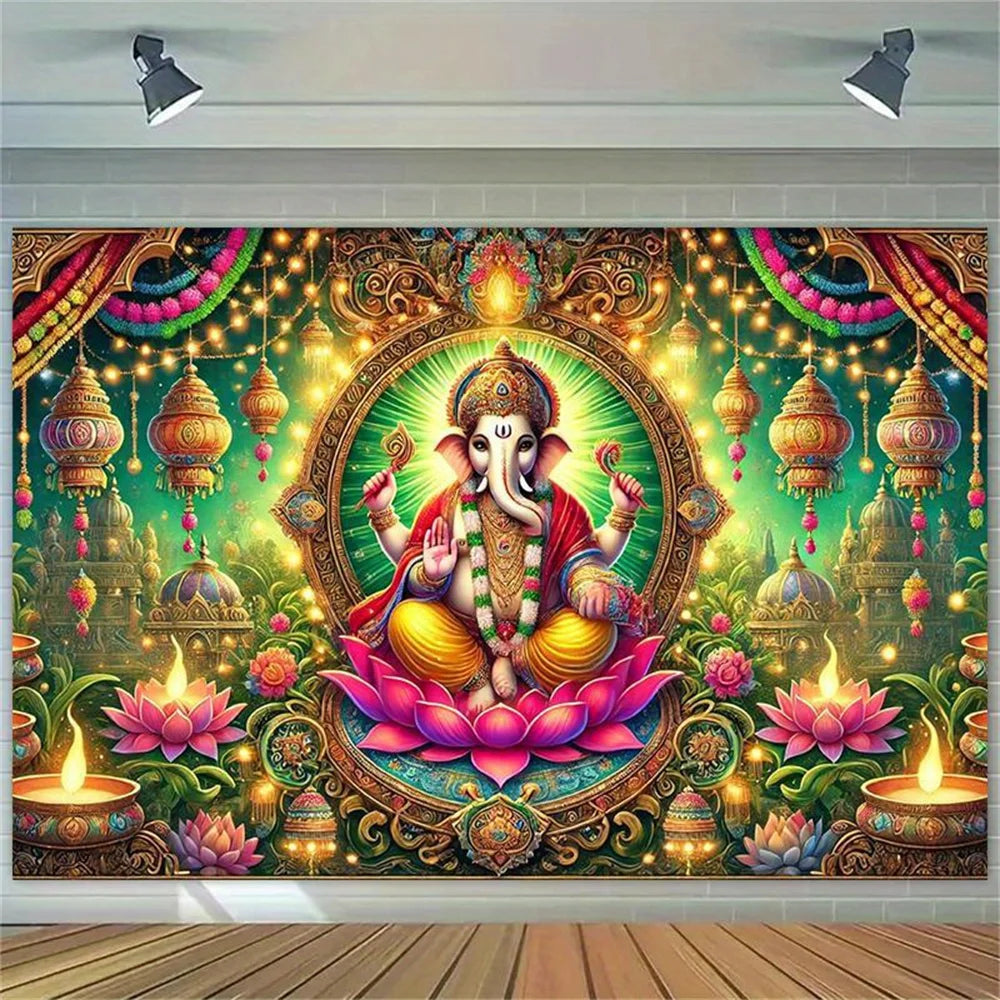 Lord Ganesha Wall Tapestry Hindu Elephant God Canvas Art  Wall Hanging Home Temple Decor Diwali Gift Yoga Meditation Room