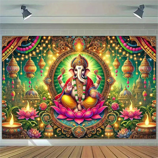 Lord Ganesha Wall Tapestry Hindu Elephant God Canvas Art  Wall Hanging Home Temple Decor Diwali Gift Yoga Meditation Room