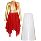 Kids Girls Praise Clothes Set Ballet Lyrical Performance Costume Metallic Church Christian Worship Robe Dress Tunic Dancewear