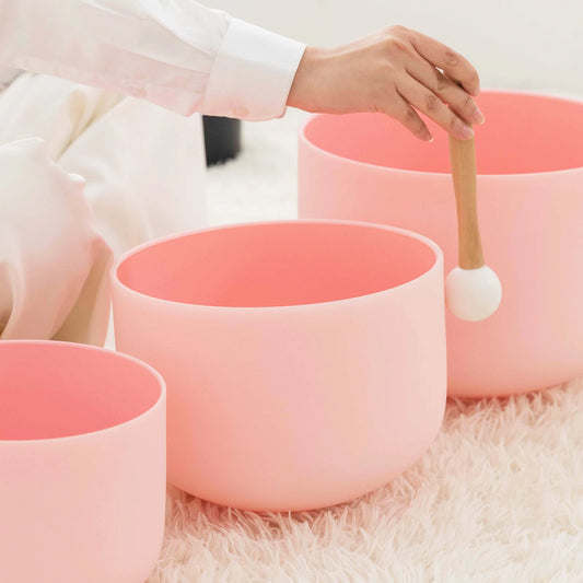 Pink 432 hz Crystal Singing Bowl Set of 7 pcs Quartz Sound Chakra Bowl Yoga Meditation Healing  with Carry Case