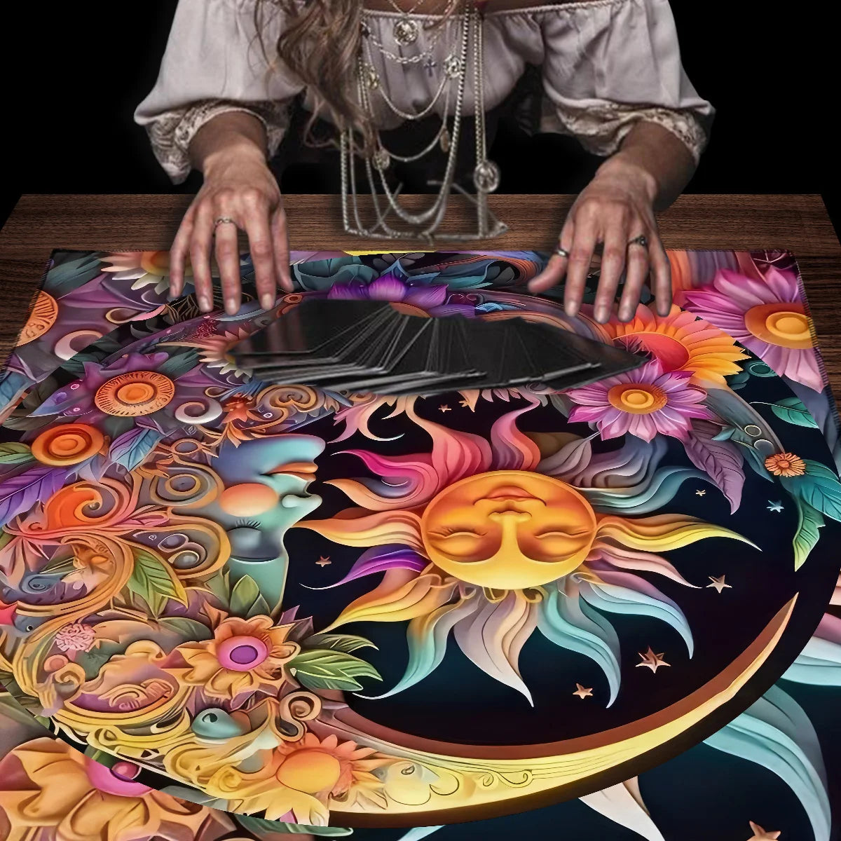 Floral And Sun Tarot Card Tablecloth Altar Cloth Flower Life Spread Tarot Reading Cloth Spiritual Oracle Card Pad