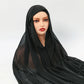 Premium Chiffon Hijab With Bulit-in Magnets Solid Color Easy To Wear Shawl Wrap With Undercap For Muslim Women