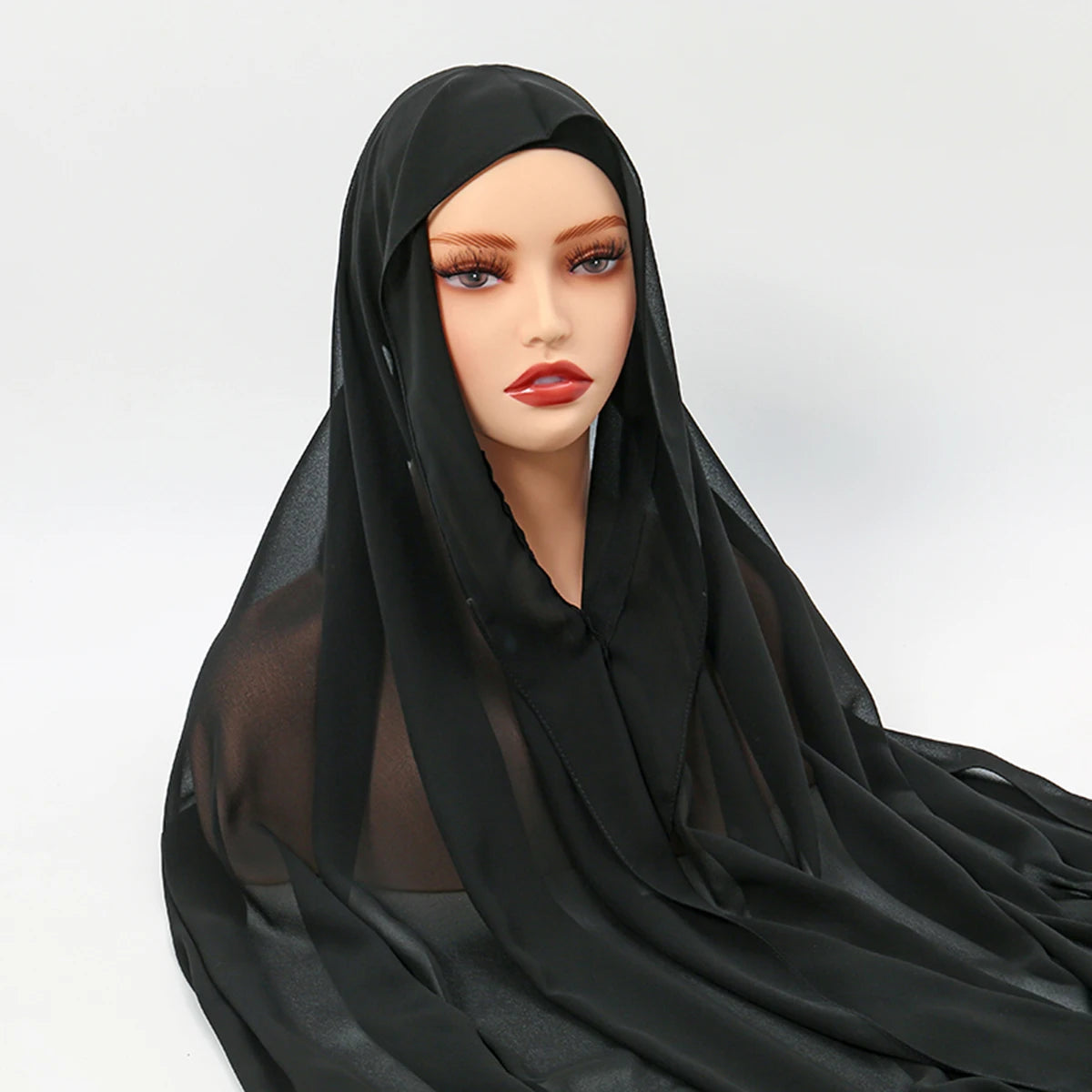 Premium Chiffon Hijab With Bulit-in Magnets Solid Color Easy To Wear Shawl Wrap With Undercap For Muslim Women