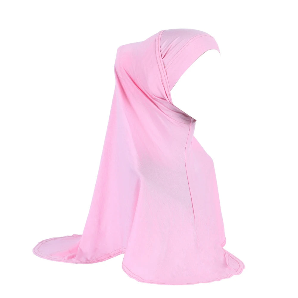 Women 2 Piece Solid Color Amira Jersey Muslim Hijab Soft Stretch Head Scarf with Tube Inner Underscarf Cap Hood Prayer Turbante