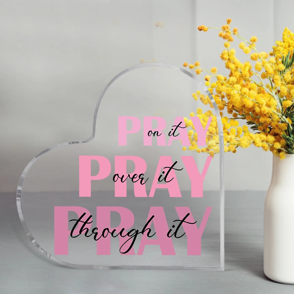 Christian Gifts For Women Faith, Prayer Gifts For Women, Inspirational Bible Verse Heart Acrylic Sign, Pink Prayer Christian Dec