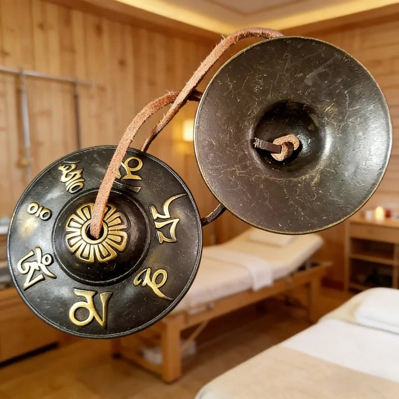 Metal Meditation Bells with Leather Strap Yoga Sound Healing Spiritual Decor Blessing Gift of Ancient Spells Tibetan Chimes