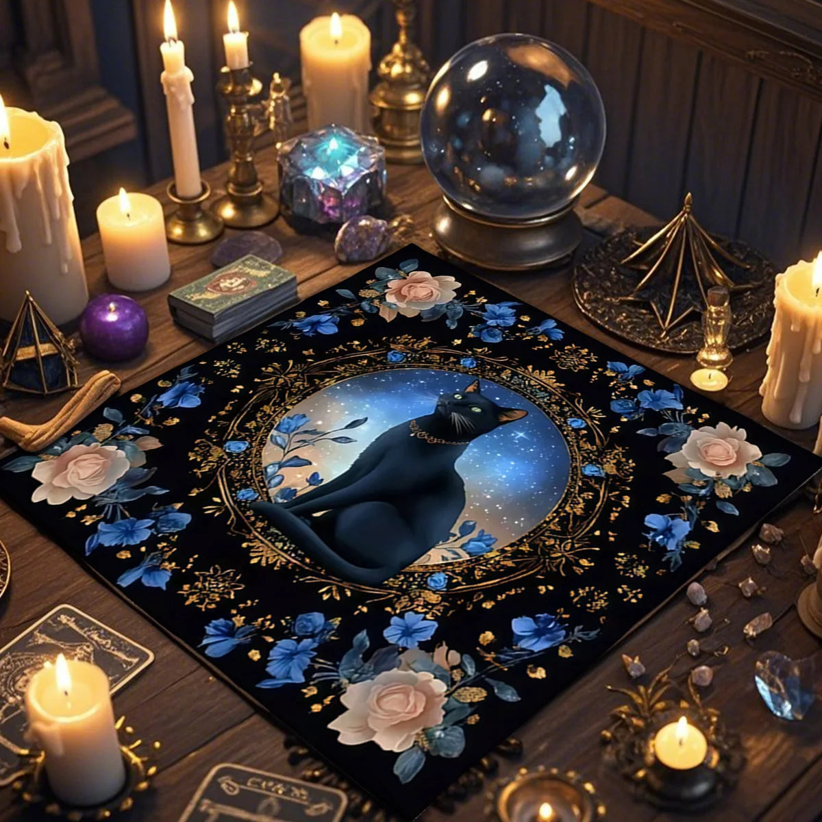 Divination Altar Cloth Civet Cat Tarot Tablecloth For Tarot Card Reading Decorative Voo-Polyester Oracle Card Mat