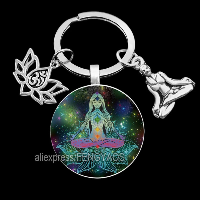 2023 Indian Buddha Meditation 7 Chakra Mandala Key Holder for Keys Psychedelic Yoga Keychain Ornament