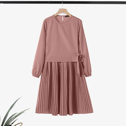ZANZEA Women Chic Long Tops Islamic Muslim Fashion Hijab O-Neck Wrapped Pleated Hem Blouses Modest Tied Long Sleeve Solid Tunics