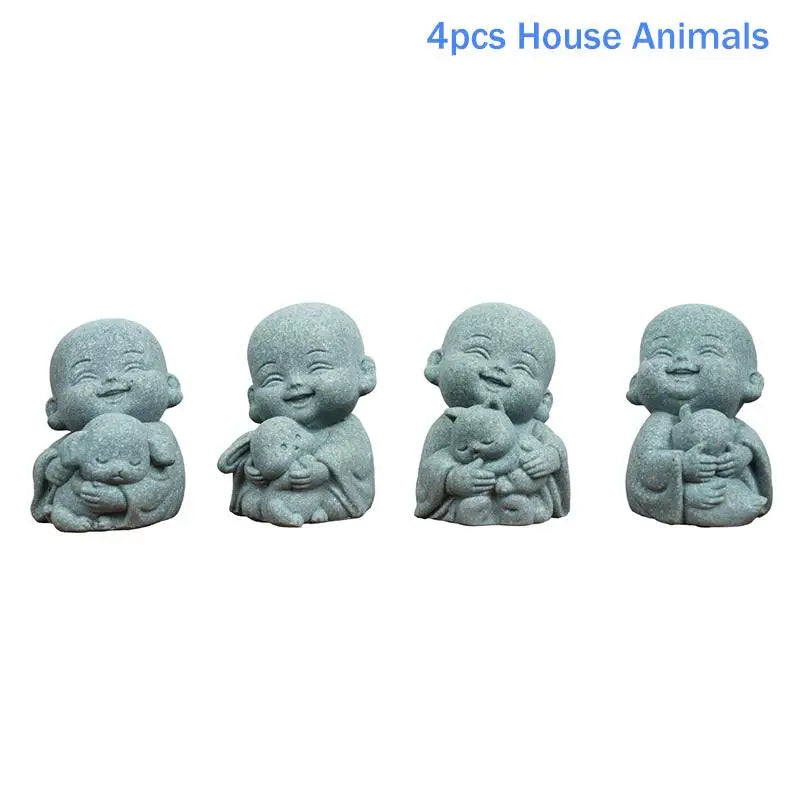 ✔Embracing Animal Monk Statue,Sandstone Finish Zen Baby Buddha Figurine,Mini Spiritual Decor for Home,Office & Garden
