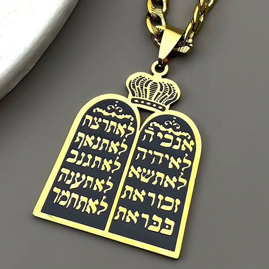Jewish Torah Scroll Ten Commandments Necklaces Men Women Judaism Stainless Steel Gold Color Hebrew Prayer Shema Israel Jewelry