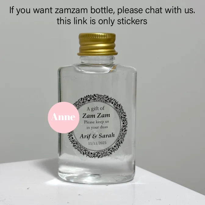 Custom Zamzam Water Bottle Sticker Wedding Label Clear Personalized Name Adhesive Umrah Mubarak Hajj Islamic Gift Decoration
