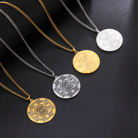 LIKGREAT Sri Yantra Mandala Pendant Necklace India Chakra Meditation Spiritual Jewelry Stainless Steel Sacred Magic Talisman