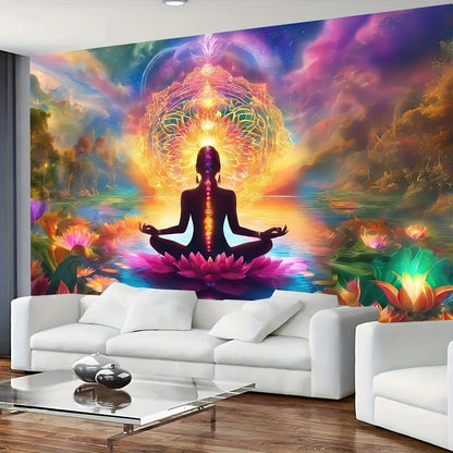VIKAMA Spiritual Light Wheel Tapestry Meditation Room Bohemian Living Room Decor Mandala Healing Energy Field Art Backdrops