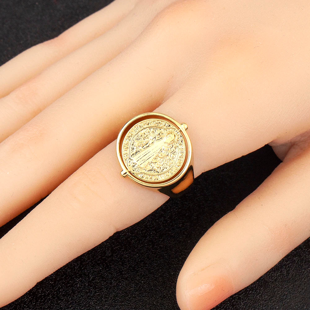 Nidin New Popular 2 Styles Religious Flipable Open Rings Adjustable For Female Male Copper Inlaid Zircon Finger Jewelry Gifts