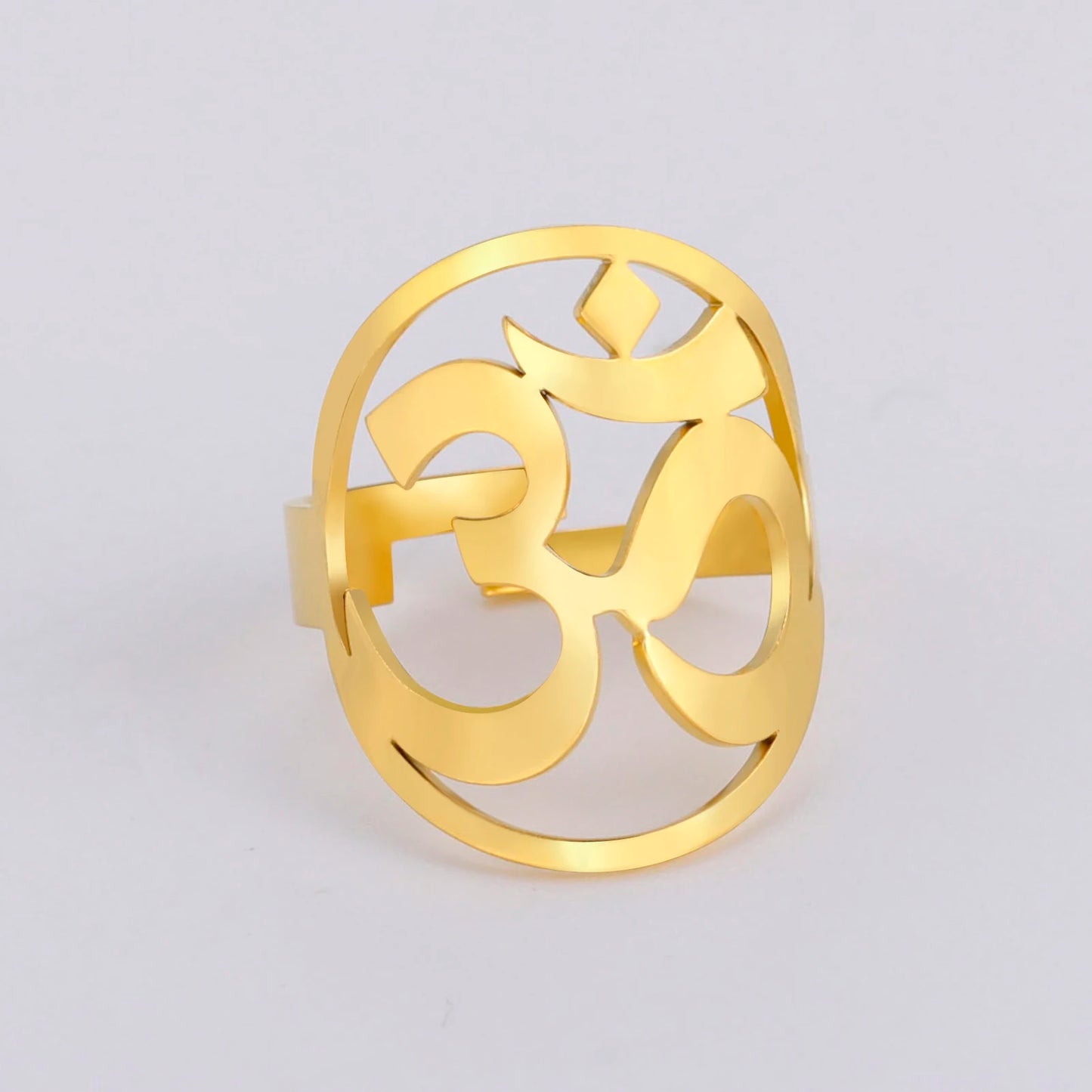 Dawapara Buddhism Spiritual OM Ohm Symbol Adjustable Ring Spiral Sacred Geometry Finger Ring Stainless Steel Jewelry