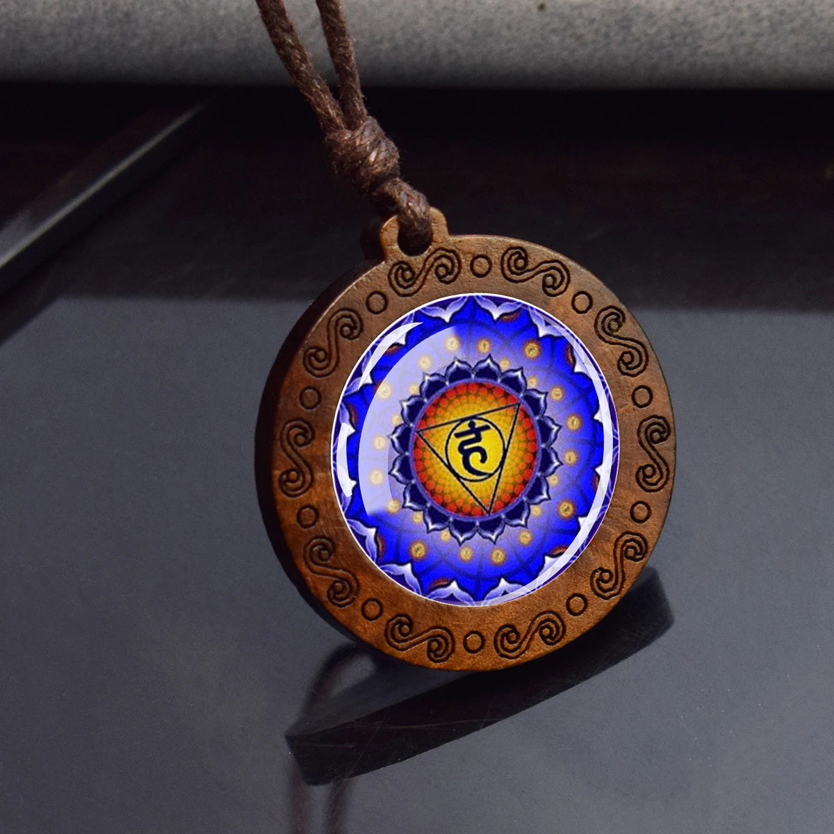 7Chakra Symbol Necklace Yoga Meditation Glass Dome Vintage Wooden Pendant Rope Chains Necklace Women Men Indian Buddhism Jewelry