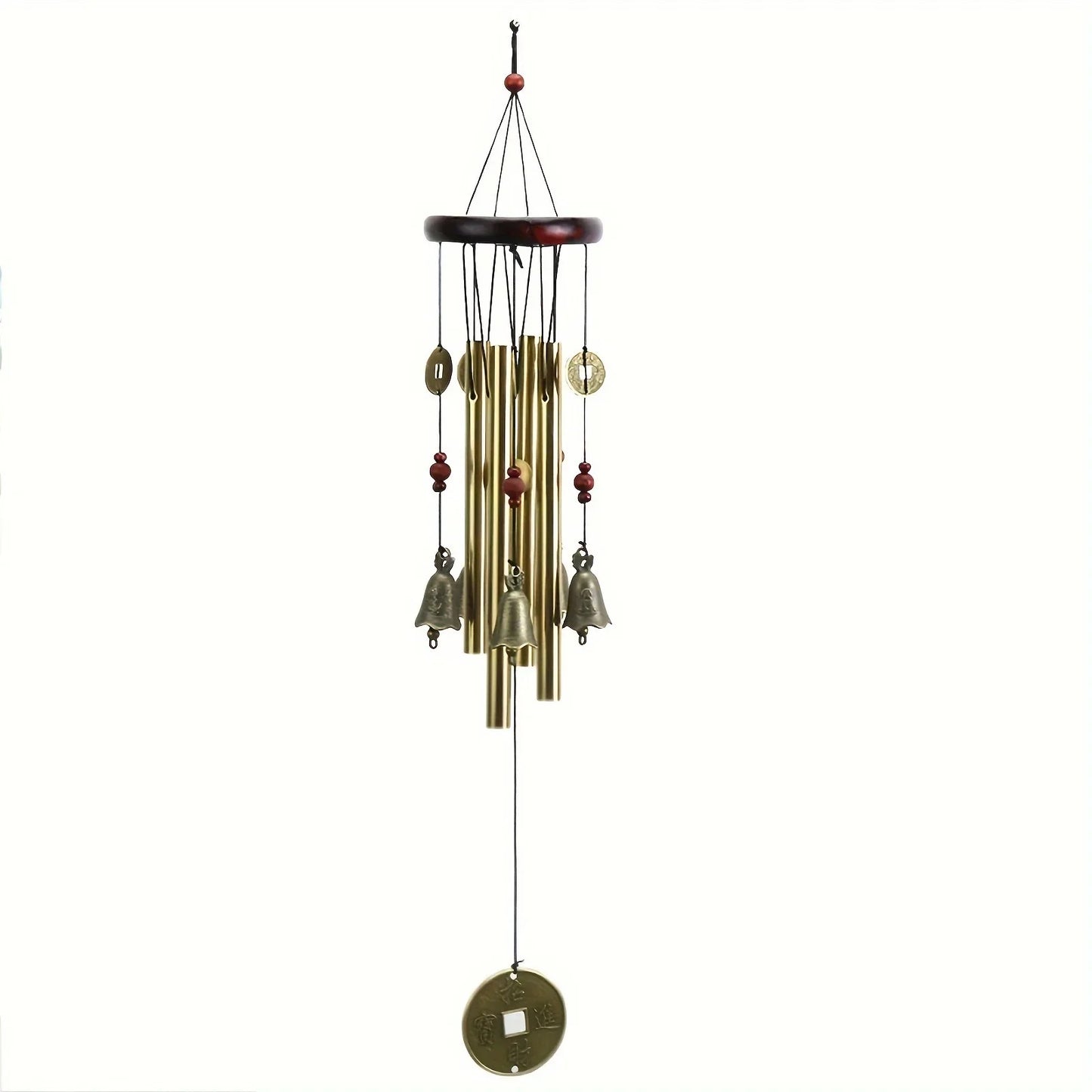 Lucky Wealth Attracting Bronze Wind Chimes Real Wood Metal Ancient Copper Home Decorative Courtyard Decor Cross-Border Sales