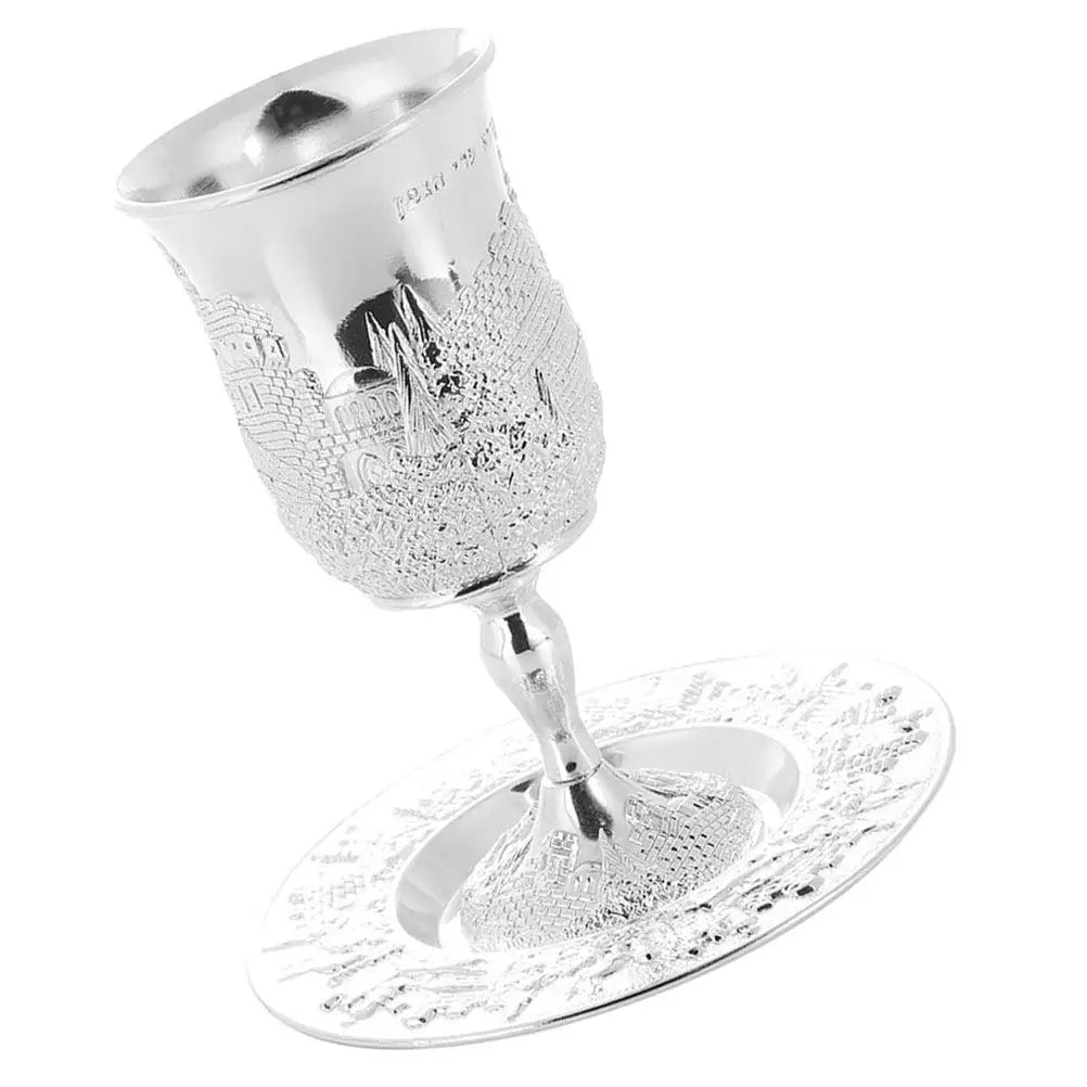 Luxury Judaica Shabbos Cup Silver Plated Kiddush Wine Set for Passover Festival Havdalah Ritual