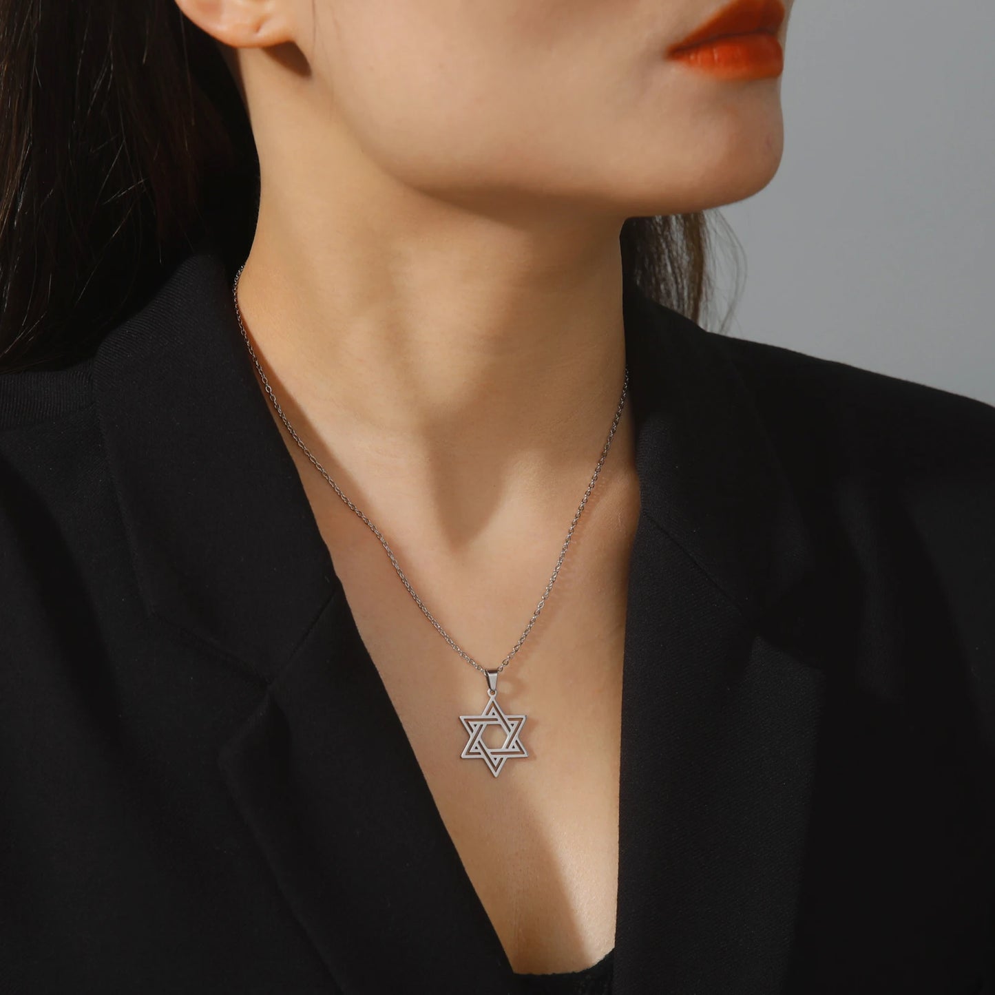 New Fashion Star of David Pendant Necklace  Simple Stainless Steel Necklace Jewelry Gift Wholesale