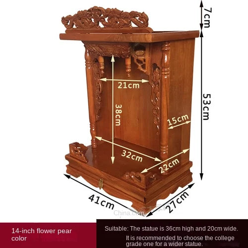 Standing Cabinet with Buddhist Nativity, Solid Wood, God of Wealth