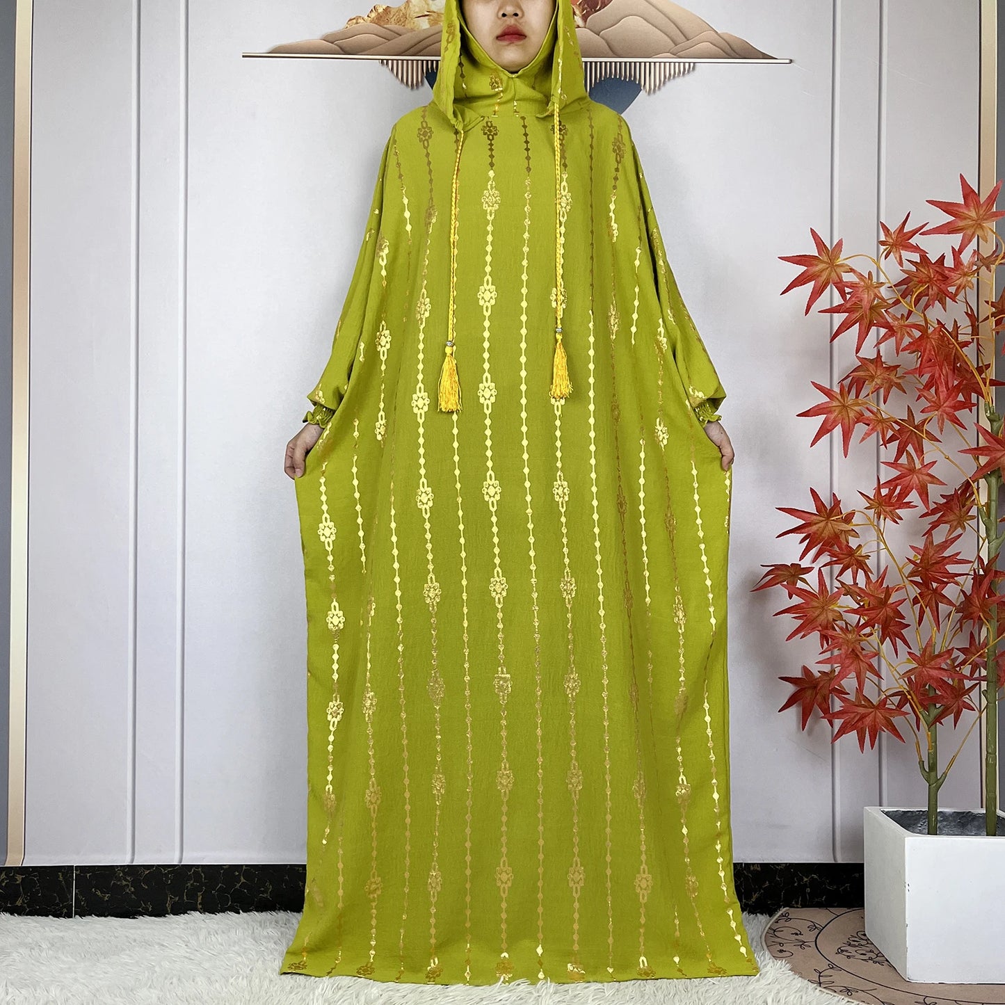 2024 New Muslim Long Sleeve Abaya Women Ramadan Prayer Clothes Turkey Middle East Femme Robe Loose African Dress Two-Hat Abaya