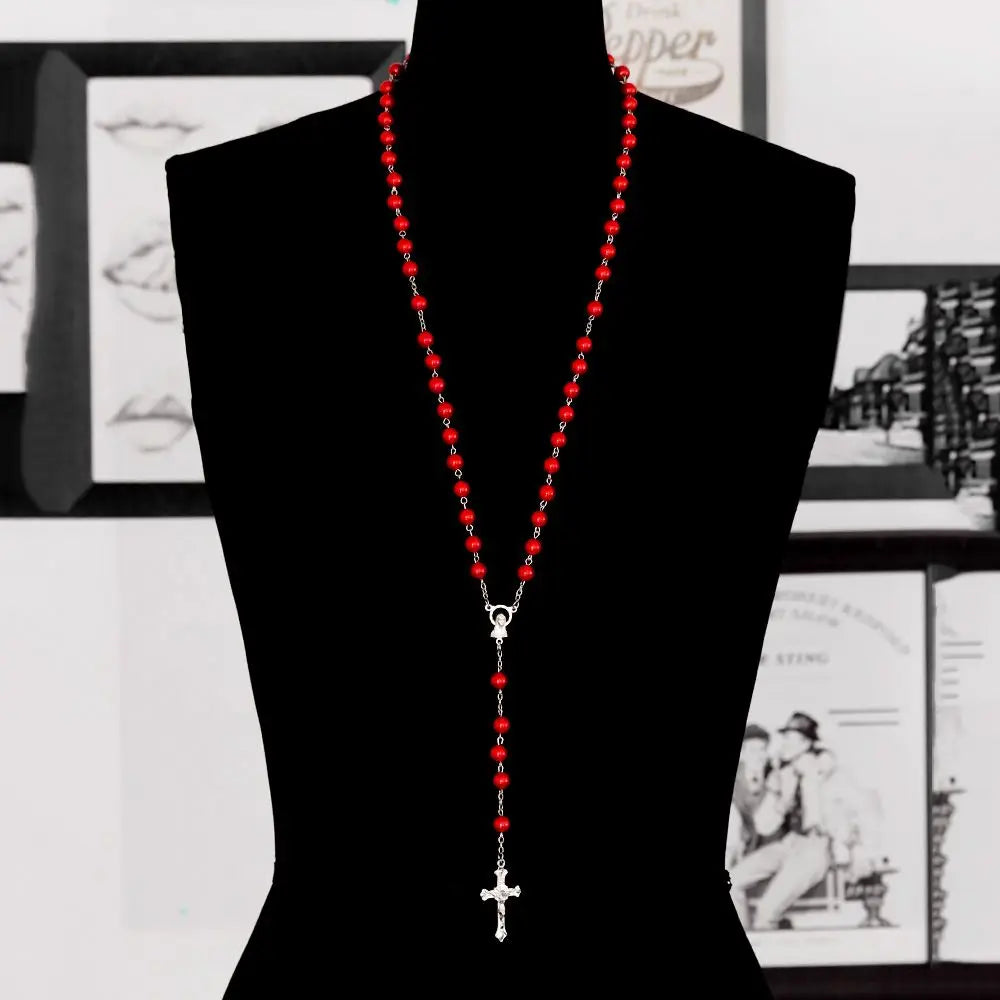 Fashion Vintage Crucifix Virgin Mary Pendant Cross Necklace Jesus Rosary Beads Chain