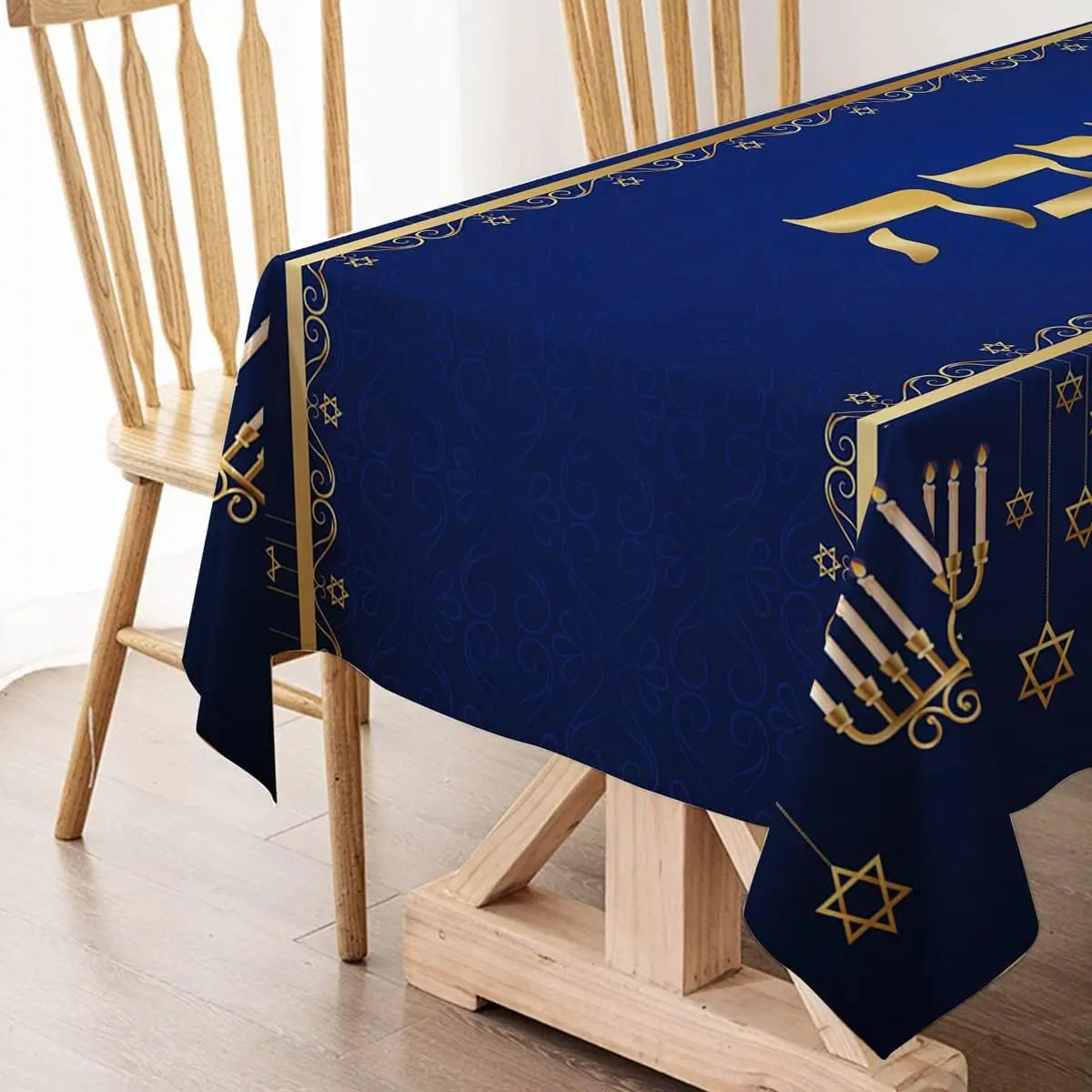 Hanukkah Menorah Rectangle Tablecloth Hebrew Jewish Chanukah Party Decor Star of David Table Cover Washable Kitchen Dining Table