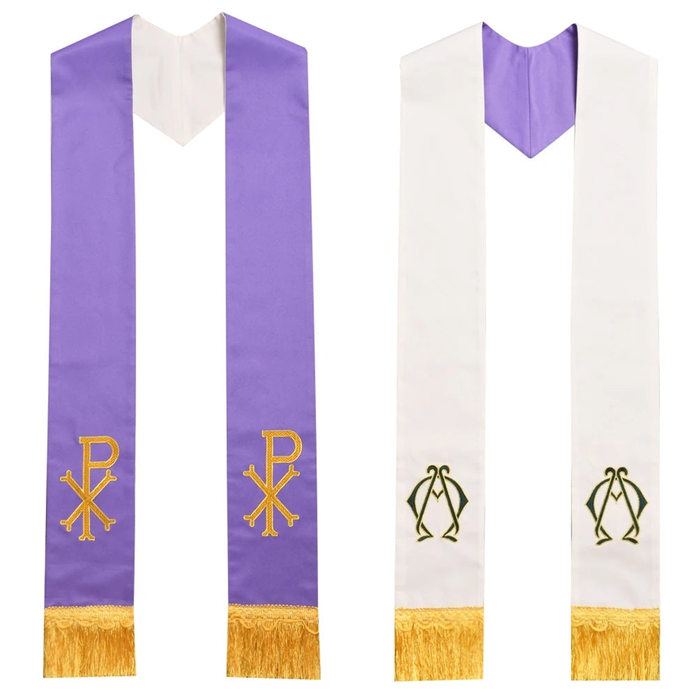 Clergy Stole Church Overlay Double Sided Cross Gold Tassels Scarf for Priest Choir