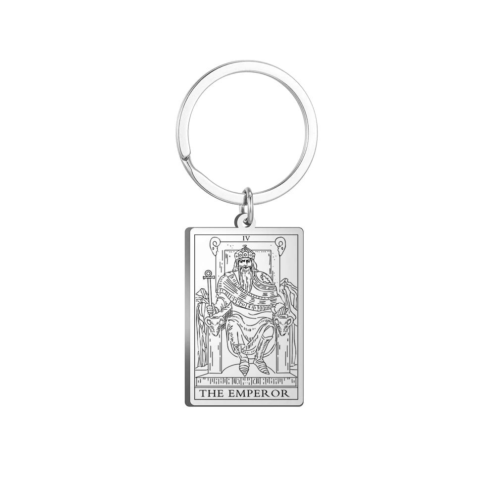 Dawapara Tarot Cards Keychains Stainless Steel Vintage Amulet Good Luck The Major Arcana Keyring Wiccan Jewelry