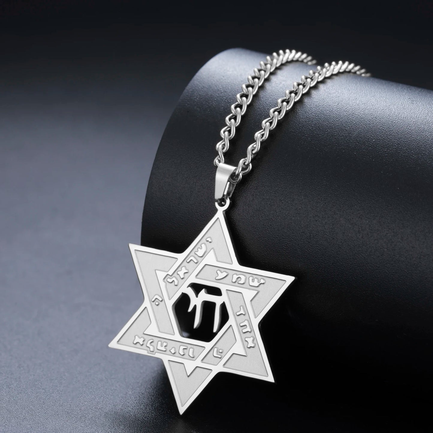 Jeshayuan Hebrew Chai Jewish Menorah Hanukkah Necklace for Women Star of David Stainless Steel Necklaces Amulet Jewelry Gift