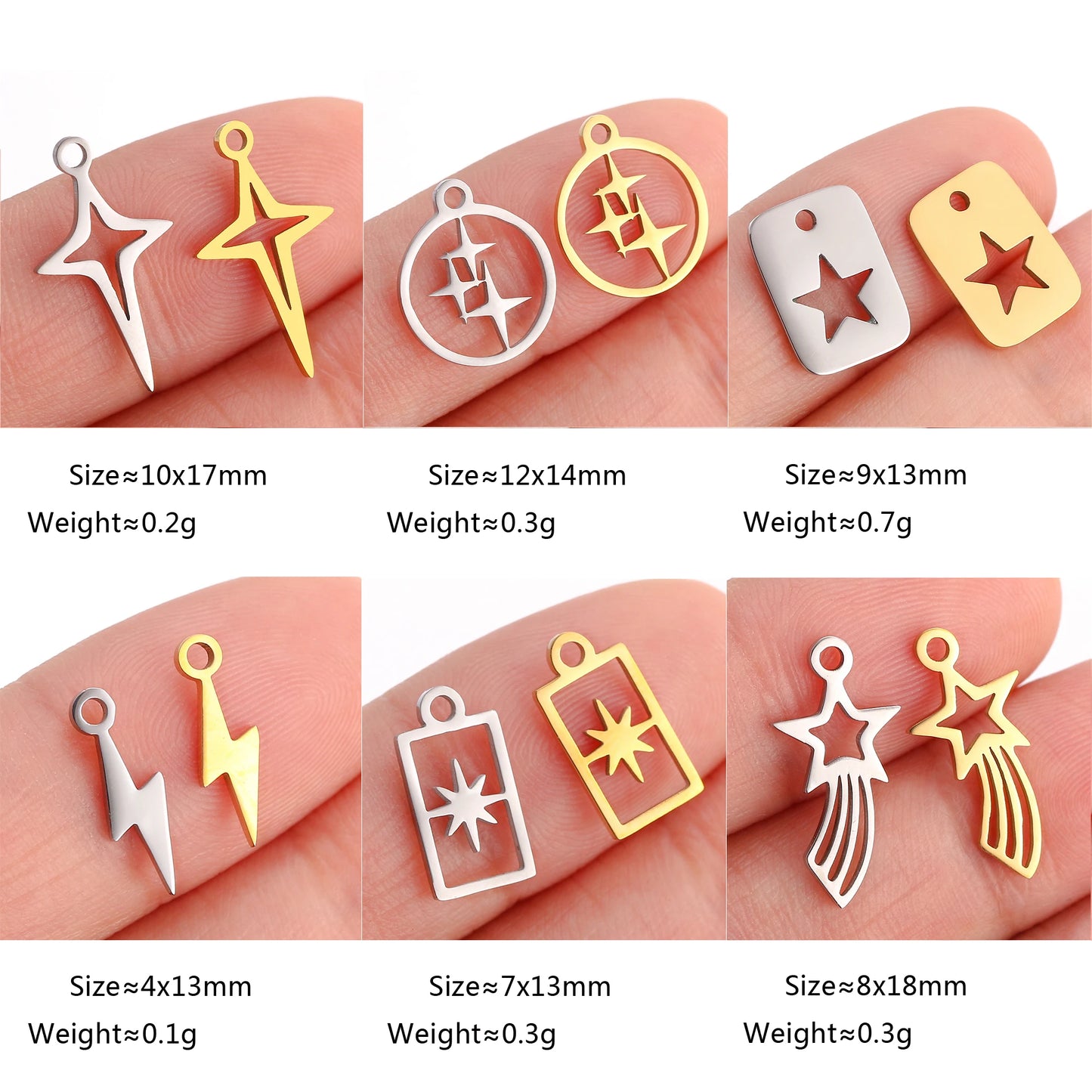 5PCS/Lot Celestial Mini Star Charms Stainless Steel Pentagram/Astral/Meteor/Moon Pendant DIY for Earring Bracelet Jewelry Making