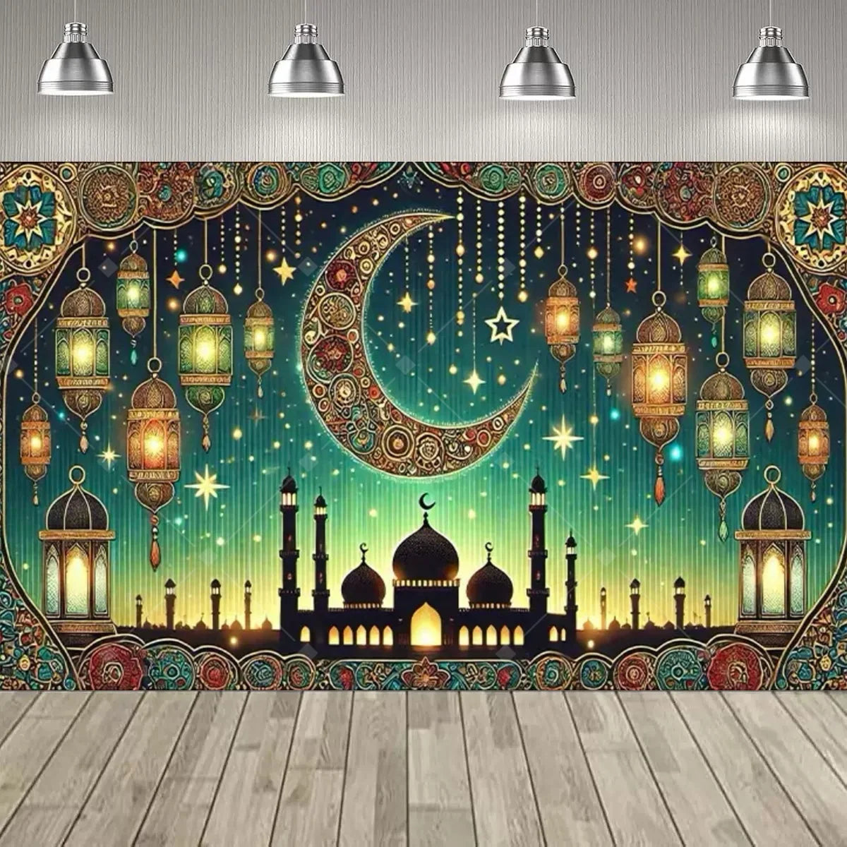 Eid al Fitr Party Supplie Decoration Backdrop Islamic Mosque Architecture Mubarak Ramadan Party Festival Celebration Banner