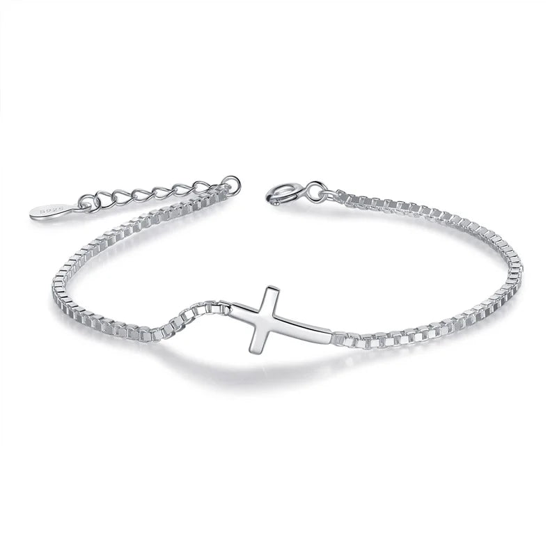 TrustDavis 925 Solid Sterling Silver Womens Luxury Cross Bracelet for Women Men Daugther Birthday Fine S925 Jewelry Set DS3976