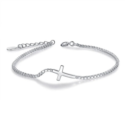 TrustDavis 925 Solid Sterling Silver Womens Luxury Cross Bracelet for Women Men Daugther Birthday Fine S925 Jewelry Set DS3976