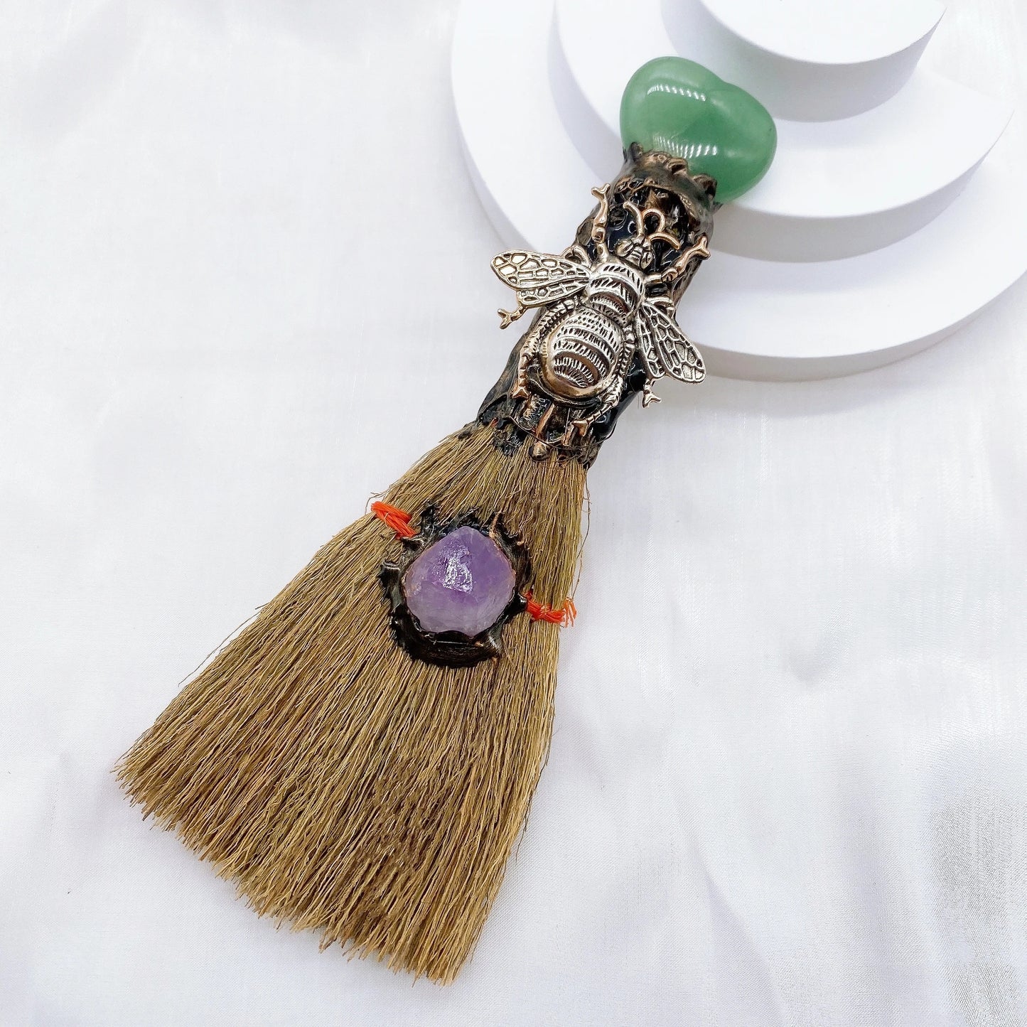 Natural Amethyst Crystal Love Heart Magic Broom Gem Crafts Home Decoration Reiki Healing Witch Broomstick Christmas Gift