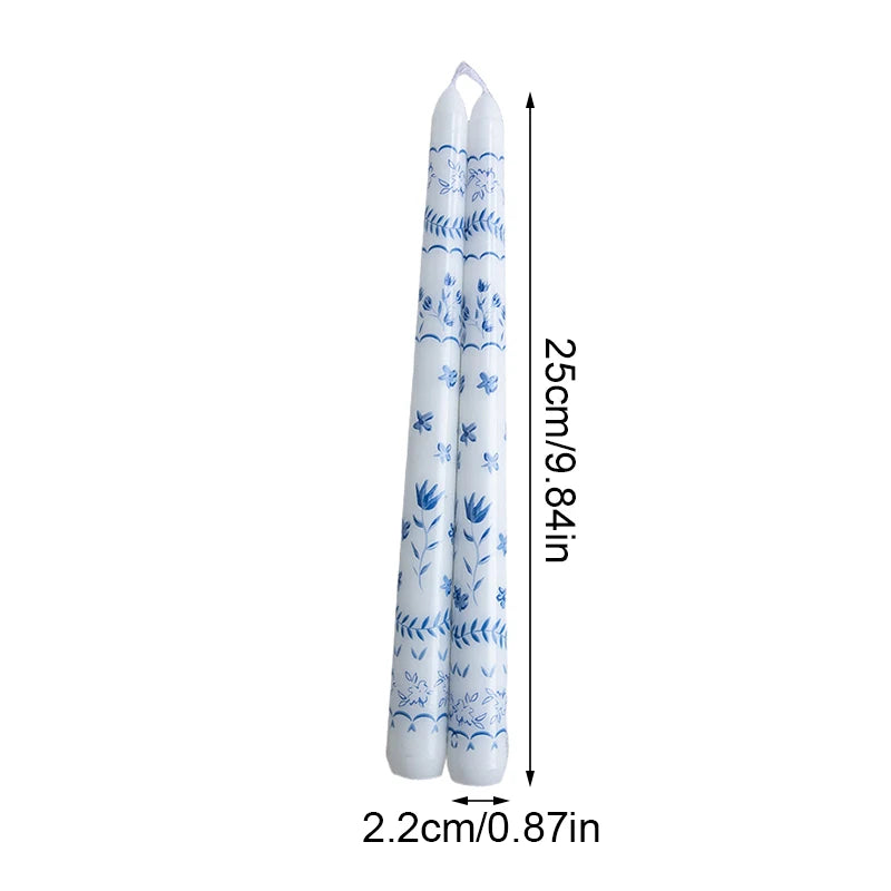 2pcs/set Scented Candles Chinese Hand-painted Blue And White Porcelain Long Candle Soy Wax Candles Party Wedding Home Decor