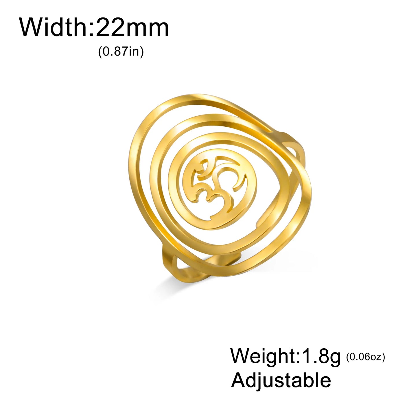 Dawapara Buddhism Spiritual OM Ohm Symbol Adjustable Ring Spiral Sacred Geometry Finger Ring Stainless Steel Jewelry