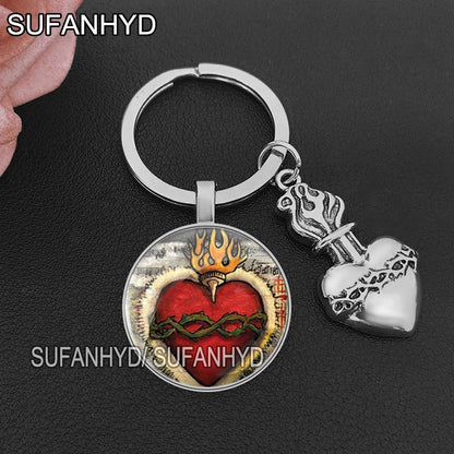 Sacred Heart of Jesus Keychains for House Catholic Key Chain for Women and Man