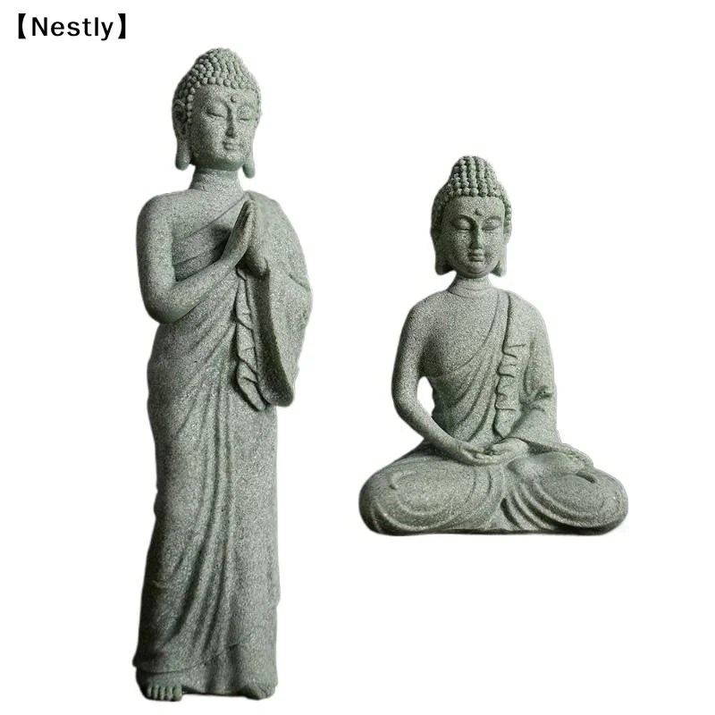 1Pcs Mini Buddhism Figurine Desk Decor Zen Statue Green Sandstone Thailand Ornament Buddha Garden Statue Fish Tank Decor〔Nest〕