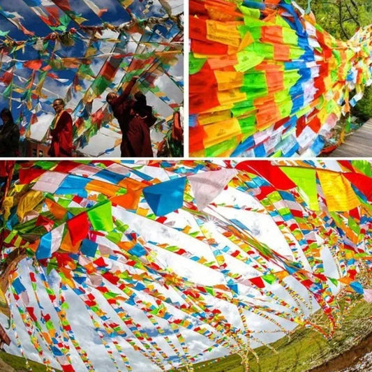 Religious Flag Tibetan Buddhist Prayer Flag Colour Print Prayer Artificial Silk Tibet Lung Ta Banner Scriptures Flags Decoration