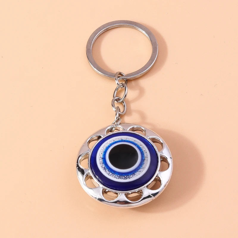 Aihua Lucky Eye Alloy Fatima Hand Keychain Heart Glass Bead Blue Turkish Evil Eye Key Chain Car Keyring for Women Men Jewelry