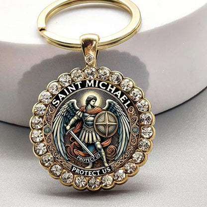 Saint Michael Archangel Defeating Evil templar Keychain Fashionable Cross Keyring Religious Symbolic Accessory Perfect Gift