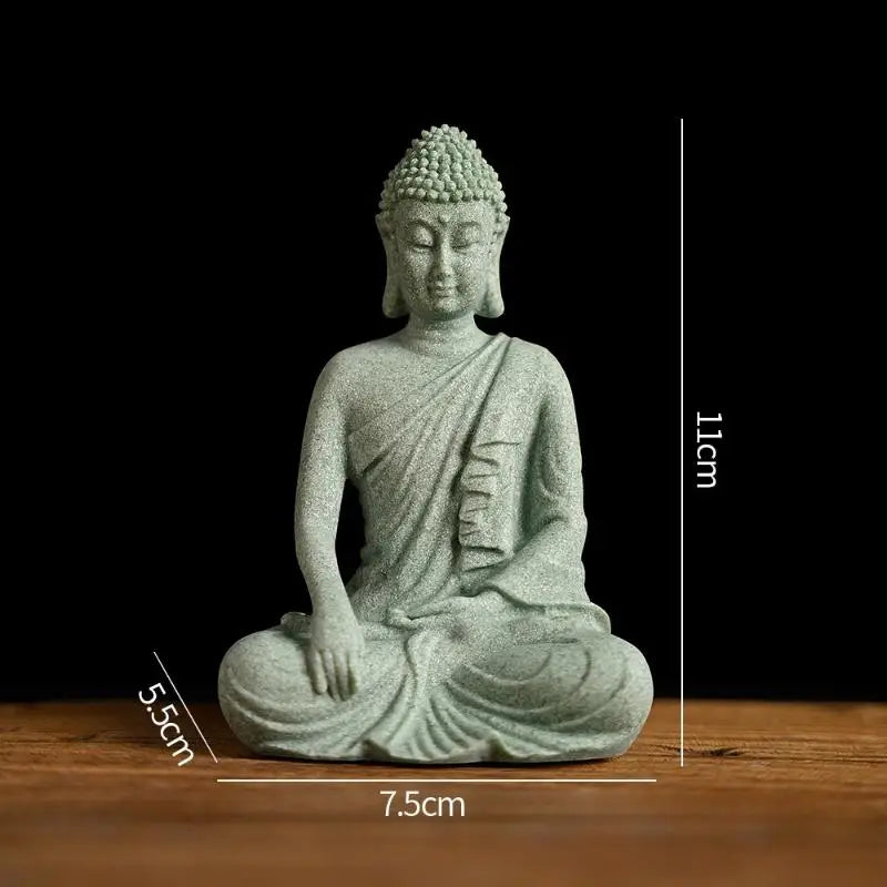 1Pcs Mini Buddhism Figurine Desk Decor Zen Statue Green Sandstone Thailand Ornament Buddha Garden Statue Fish Tank Decor〔Nest〕