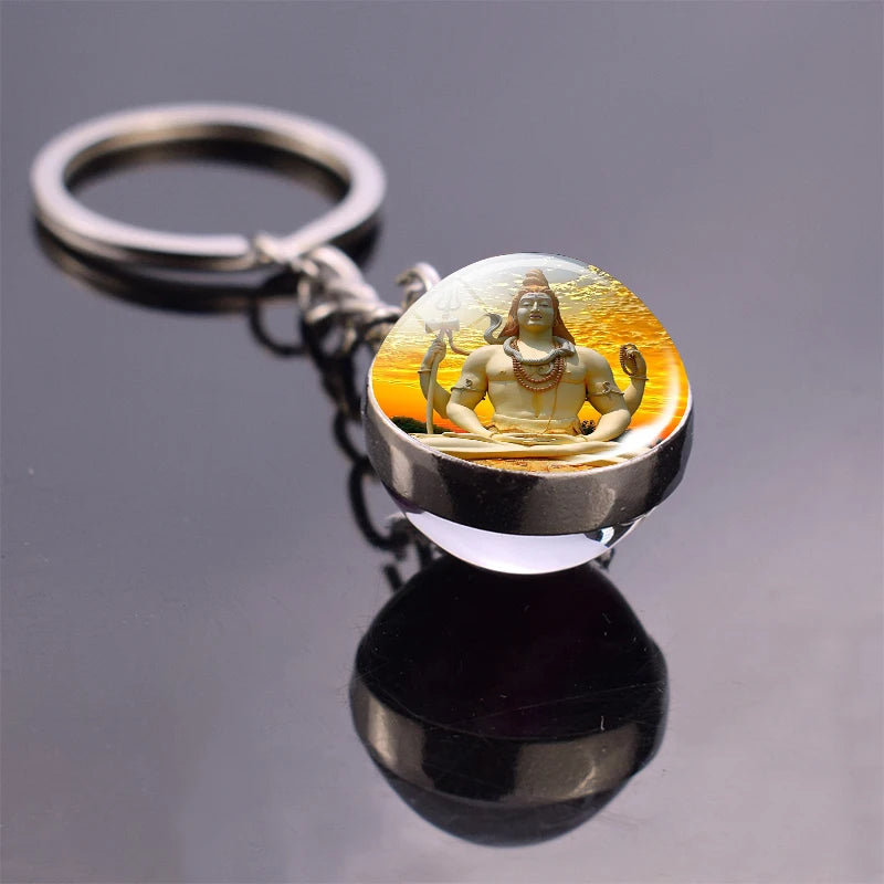 Hinduism Keychains Glass Ball Pendant Ganesha Lakshmi Shiva Goddess of Wealth Key Chains Amulet Indian Buddhist Jewelry
