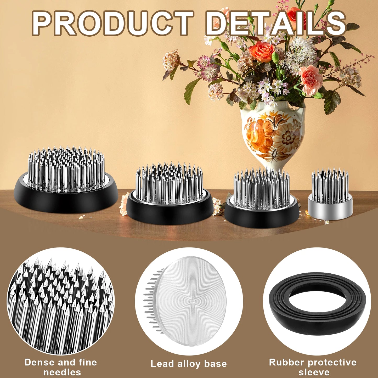 4 Pcs Stainless Flower Frog Pin Holder 4 Sizes Flower Arrangement Pins Holder Round Flo-wer Fixed Tools Ikebana Stem Holders For