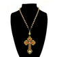 HTISOK Orthodox Crucifix Gold Cross Necklace Wooden Rosary Beaded Chain Religious Jesus Prayer Jewelry
