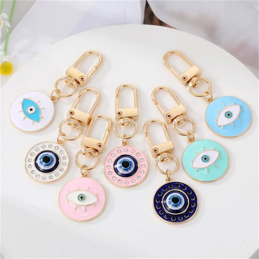 1Pcs Round Evil Eye Keychain Key Ring For Friends Couples Boho Blue Eye Bag Car Key Phone Charm Accessories Jewelry