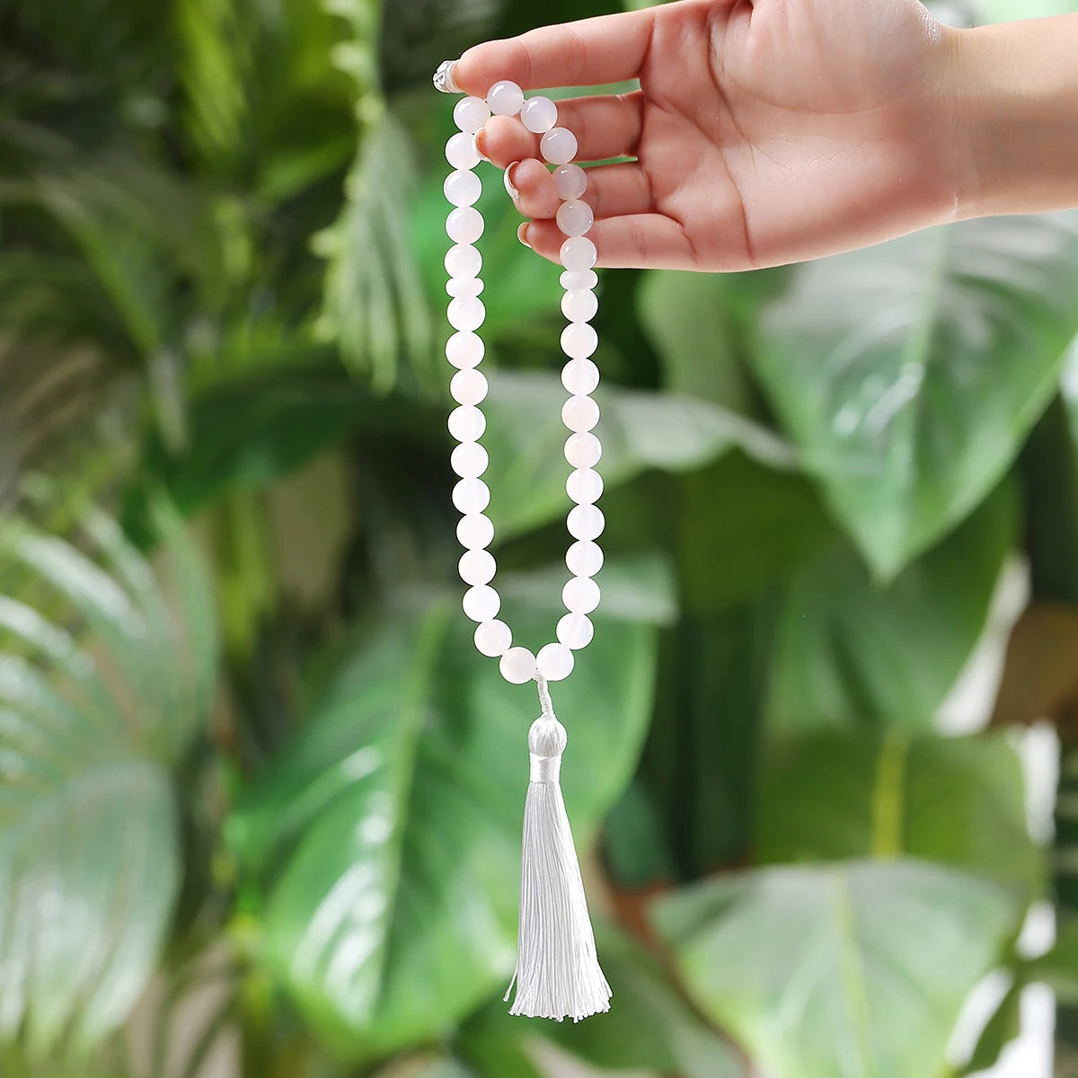 JD 10mm Natural Rose Quartz Bracelet Tassel Pendant 33 Prayer Beads Islamic Muslim Tasbih Allah Mohammed Rosary For Women Men